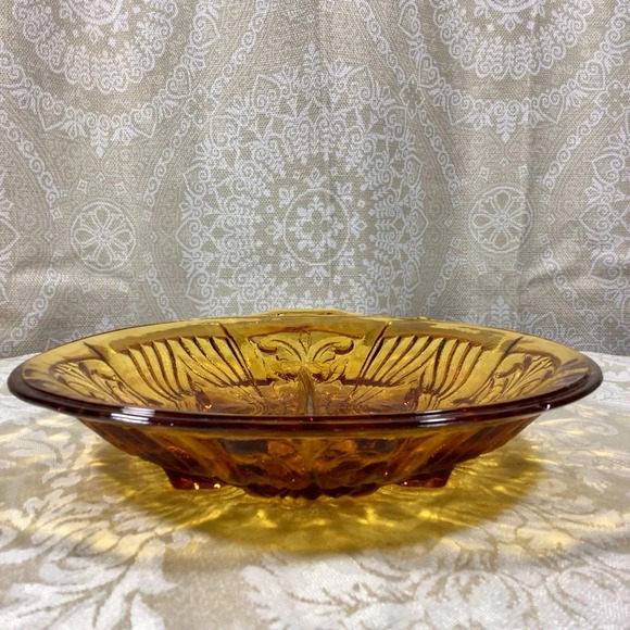 Vintage Amber Carnival Glass Two Section Footed Dish - Picture 6 of 7